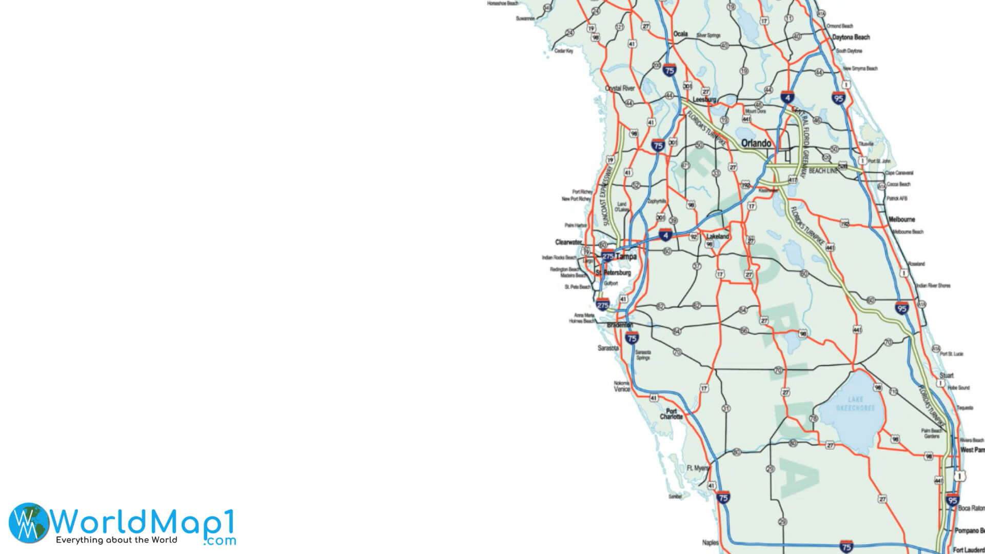 Florida Roads and Train Lines Map